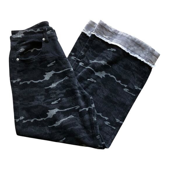 POL Camouflage Print Wide Leg Black Gray Corduroy Pants Women's Size Small - Picture 1 of 16